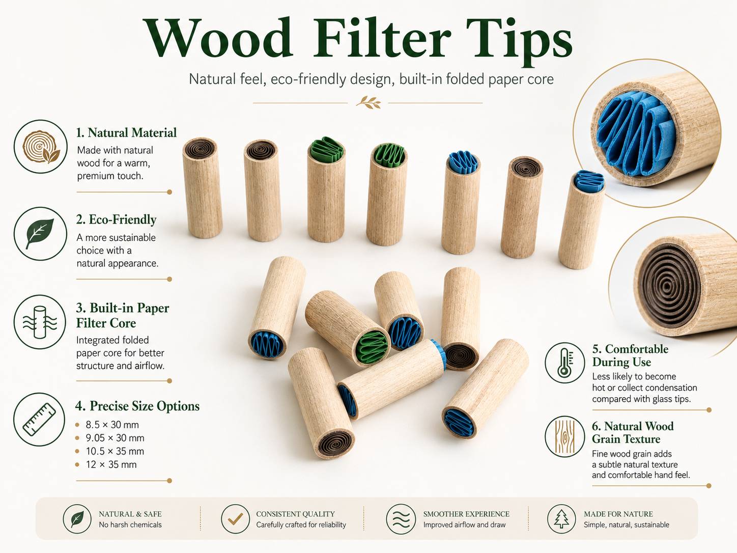 wooden filter tips with airflow holes